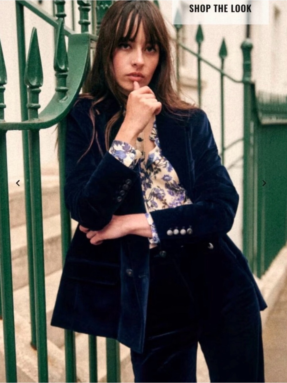Sezane Christie Navy Velvet Blazer Size 36
